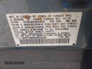2005 Acura MDX Touring z VIN 2HNYD18625H524365, wystawiony jako IAAI lot #42336330 z przebiegiem 204 588 mil mil oraz . Historia ofert i sprzedaży dostępna na DreamBid. Obrazek 9.