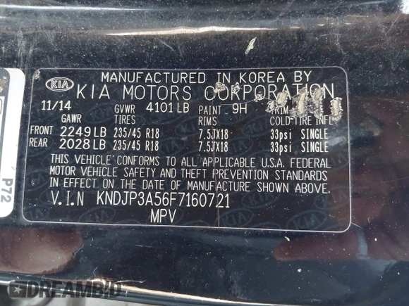 2015 Kia Soul + with VIN KNDJP3A56F7160721, listed as a IAAI auction lot 41746456 with 92,171 mi miles. Bid and sale history available at carsss.com. Image 9.