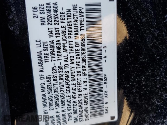 2006 Honda Odyssey TOURING with VIN 5FNRL38876B069580, listed as a Copart auction lot 47359635 with 206,372 mi miles and Salvage Title. Bid and sale history available at carsss.com. Image 13.