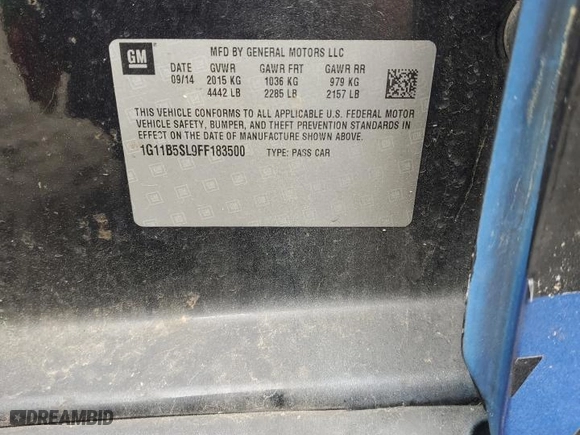 2015 Chevrolet Malibu LS with VIN 1G11B5SL9FF183500, listed as a Copart auction lot 52832665 with 162,511 mi miles and Salvage Title. Bid and sale history available at carsss.com. Image 14.
