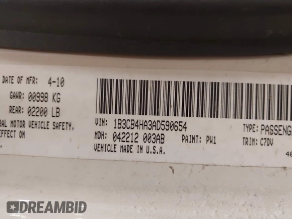 2010 Dodge Caliber SXT with VIN 1B3CB4HA3AD590654, listed as a IAAI auction lot 41814572 with 203,422 mi miles and . Bid and sale history available at DreamBid. Image 9.