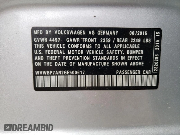 2016 Volkswagen CC Sport with VIN WVWBP7AN2GE500617, listed as a Copart auction lot 62250983 with 73,380 mi miles. Bid and sale history available at carsss.com. Image 12.