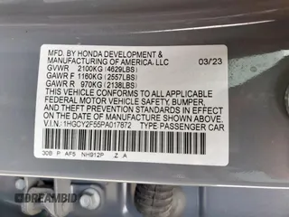 2023 Honda Accord Sport with VIN 1HGCY2F55PA017872, listed as a Copart auction lot 53795605 with 62,857 mi miles and Salvage title. Bid and sale history available at DreamBid. Image 12.