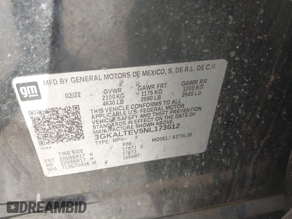 2022 GMC Terrain SLE z VIN 3GKALTEV5NL173612, wystawiony jako IAAI lot #41856301 z przebiegiem 182 594 mil mil oraz . Historia ofert i sprzedaży dostępna na DreamBid. Obrazek 9.