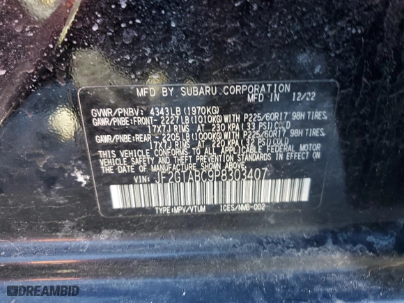 2023 Subaru Crosstrek with VIN JF2GTABC9P8303407, listed as a Copart auction lot 44955925 with 27,570 mi miles and Salvage Title. Bid and sale history available at carsss.com. Image 13.