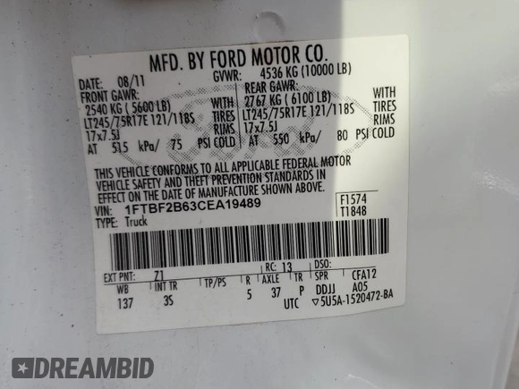2012 Ford F-250 XL z VIN 1FTBF2B63CEA19489, wystawiony jako Copart lot #50071255 z przebiegiem 124 268 mil mil oraz Szkoda całkowita • Salvage title. Historia ofert i sprzedaży dostępna na DreamBid. Obrazek 12.