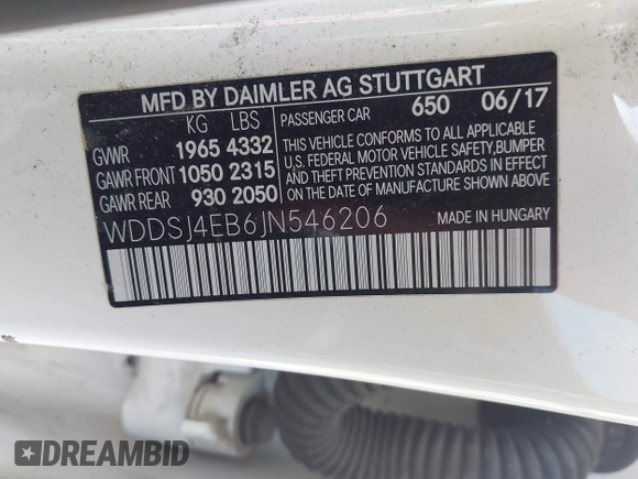 2018 Mercedes-Benz CLA with VIN WDDSJ4EB6JN546206, listed as a IAAI auction lot 41867405 with 161,389 mi miles. Bid and sale history available at carsss.com. Image 8.