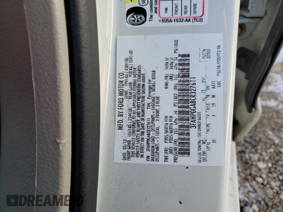 2012 Ford Fusion S with VIN 3FAHP0GA8CR327611, listed as a Copart auction lot 46073685 with 75,701 mi miles and Salvage Title. Bid and sale history available at carsss.com. Image 12.