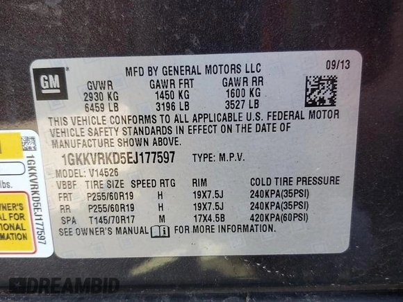2014 GMC Acadia SLT z VIN 1GKKVRKD5EJ177597, wystawiony jako Copart lot #54829705 z przebiegiem 132 625 mil mil oraz Szkoda całkowita • Salvage title. Historia ofert i sprzedaży dostępna na DreamBid. Obrazek 13.