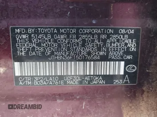 2005 Lexus LS 430 z VIN JTHBN36F150176584, wystawiony jako IAAI lot #41753907 z przebiegiem 219 602 mil mil oraz . Historia ofert i sprzedaży dostępna na DreamBid. Obrazek 8.