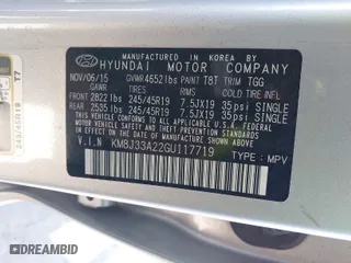 2016 Hyundai Tucson Limited with VIN KM8J33A22GU117719, listed as a IAAI auction lot 41496109 with 108,521 mi miles. Bid and sale history available at carsss.com. Image 9.