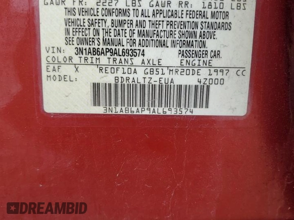 2010 Nissan Sentra S with VIN 3N1AB6AP9AL693574, listed as a Copart auction lot 62107485 with 103,152 mi miles and Non repairable. Bid and sale history available at DreamBid. Image 13.