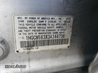 2003 Honda Accord LX with VIN 1HGCM563X3A144736, listed as a Copart auction lot 62928425 with 313,093 mi miles and Salvage title. Bid and sale history available at DreamBid. Image 12.