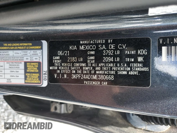 2021 Kia Forte LXS z VIN 3KPF24AD1ME380668, wystawiony jako Copart lot #57884555 z przebiegiem 63 763 mil mil oraz Szkoda całkowita • Salvage title. Historia ofert i sprzedaży dostępna na DreamBid. Obrazek 12.