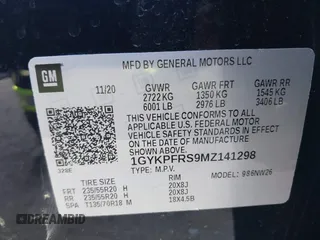2021 Cadillac XT6 Premium Luxury with VIN 1GYKPFRS9MZ141298, listed as a IAAI auction lot 41304705 with 87,470 mi miles. Bid and sale history available at carsss.com. Image 9.