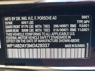 2021 Porsche Cayenne S with VIN WP1AB2AY3MDA28337, listed as a Copart auction lot 77915824 with Not provided miles and Salvage title. Bid and sale history available at DreamBid. Image 15.