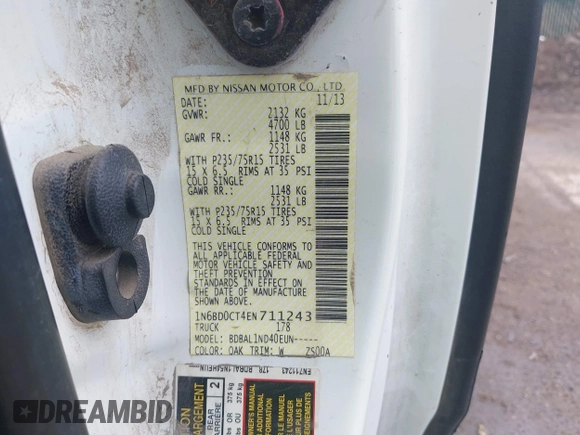 2014 Nissan Frontier S with VIN 1N6BD0CT4EN711243, listed as a IAAI auction lot 42601621 with 149,803 mi miles and . Bid and sale history available at DreamBid. Image 9.