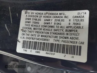 2014 Honda Civic Sedan LX with VIN 2HGFB2F54EH508561, listed as a IAAI auction lot 41922290 with 168,046 mi miles. Bid and sale history available at carsss.com. Image 9.