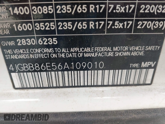 2006 Mercedes-Benz M 350 with VIN 4JGBB86E56A109010, listed as a IAAI auction lot 42236038 with Not Provided miles and . Bid and sale history available at DreamBid. Image 9.