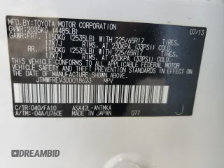 2013 Toyota RAV4 XLE с VIN JTMWFREV3DD018623, выставлен на аукционе Copart как лот 60452355 с пробегом 166 091 миль миль и Списание • Salvage title. История ставок и продаж доступна на DreamBid. Изображение 13.