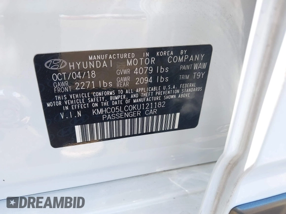 2019 Hyundai Ioniq Limited z VIN KMHC05LC0KU121182, wystawiony jako IAAI lot #41799177 z przebiegiem 51 945 mil mil oraz . Historia ofert i sprzedaży dostępna na DreamBid. Obrazek 9.