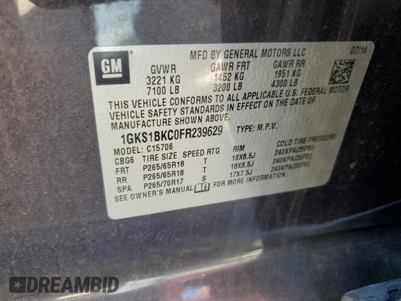 2015 GMC Yukon SLT with VIN 1GKS1BKC0FR239629, listed as a Copart auction lot 77414814 with 171,611 mi miles and Salvage Title. Bid and sale history available at carsss.com. Image 13.