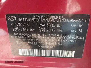 2015 Hyundai Elantra SE with VIN 5NPDH4AE1FH594184, listed as a IAAI auction lot 41602213 with 114,228 mi miles and . Bid and sale history available at DreamBid. Image 9.