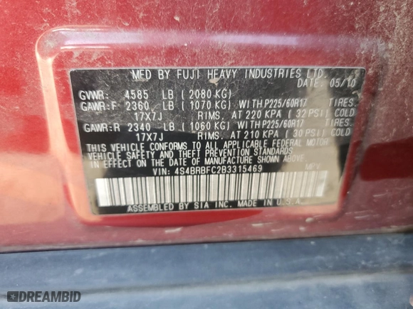 2011 Subaru Outback 2.5i Prem AWP/HK Aud with VIN 4S4BRBFC2B3315469, listed as a Copart auction lot 85738374 with 158,554 mi miles and Salvage Title. Bid and sale history available at carsss.com. Image 16.