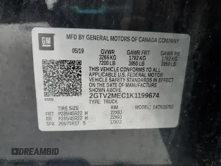 2019 GMC Sierra 1500 Limited SLE with VIN 2GTV2MEC1K1199674, listed as a Copart auction lot 47307445 with 0 mi miles and Salvage Title. Bid and sale history available at carsss.com. Image 12.