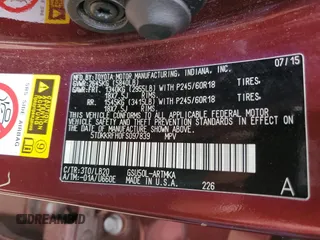 2015 Toyota Highlander XLE z VIN 5TDKKRFH0FS097839, wystawiony jako Copart lot #57030755 z przebiegiem 105 997 mil mil oraz Szkoda całkowita • Salvage title. Historia ofert i sprzedaży dostępna na DreamBid. Obrazek 13.
