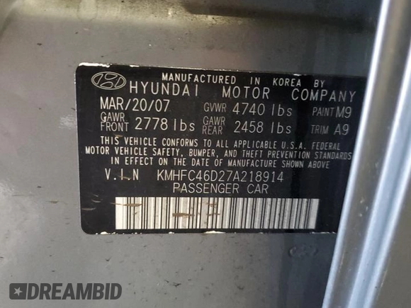 2007 Hyundai Azera GLS с VIN KMHFC46D27A218914, выставлен на аукционе Copart как лот 58812785 с пробегом 133 582 миль миль и Списание • Salvage title. История ставок и продаж доступна на DreamBid. Изображение 12.