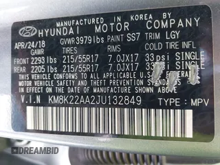 2018 Hyundai Kona SEL with VIN KM8K22AA2JU132849, listed as a IAAI auction lot 41812377 with 86,207 mi miles and . Bid and sale history available at DreamBid. Image 9.