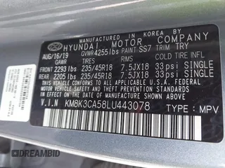 2020 Hyundai Kona Limited with VIN KM8K3CA58LU443078, listed as a IAAI auction lot 41510108 with 101,412 mi miles. Bid and sale history available at carsss.com. Image 9.