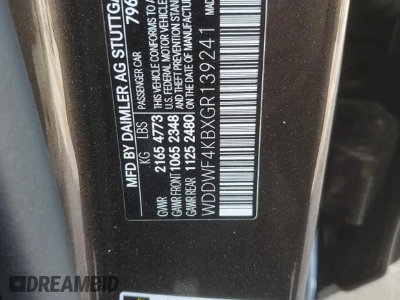 2016 Mercedes-Benz C 300 Luxury with VIN WDDWF4KBXGR139241, listed as a Copart auction lot 58782885 with Not provided miles and Salvage title. Bid and sale history available at DreamBid. Image 12.