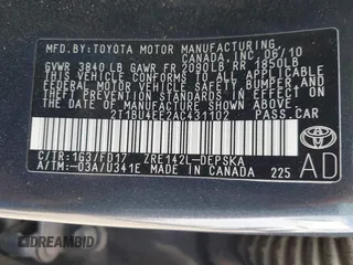 2010 Toyota Corolla with VIN 2T1BU4EE2AC431102, listed as a IAAI auction lot 42075817 with 363,800 mi miles and . Bid and sale history available at DreamBid. Image 9.