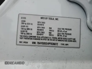 2023 Tesla Model Y Long Range z VIN 7SAYGDEE4PF836872, wystawiony jako Copart lot #45566235 z przebiegiem 7 674 mil mil oraz Szkoda całkowita • Salvage title. Historia ofert i sprzedaży dostępna na DreamBid. Obrazek 14.