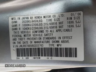 2006 Honda CR-V EX with VIN JHLRD78856C033763, listed as a IAAI auction lot 41715433 with 220,490 mi miles and . Bid and sale history available at carsss.com. Image 9.