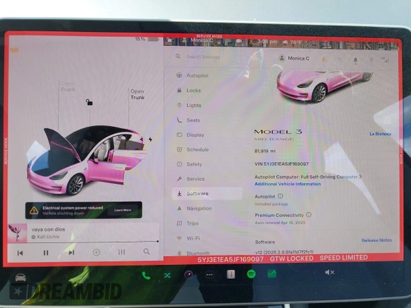 2018 Tesla Model 3 Long Range Battery with VIN 5YJ3E1EA5JF169097, listed as a IAAI auction lot 41916873 with 81,919 mi miles. Bid and sale history available at carsss.com. Image 7.