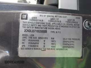 2008 Chevrolet Equinox Sport with VIN 2CNDL037186298008, listed as a IAAI auction lot 41593587 with 124,547 mi miles. Bid and sale history available at carsss.com. Image 9.