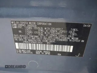 2008 Toyota RAV4 Limited with VIN JTMZK31V086014454, listed as a IAAI auction lot 42302018 with Not provided miles and . Bid and sale history available at DreamBid. Image 9.