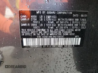 2022 Subaru Outback Limited with VIN 4S4BTANC4N3108597, listed as a Copart auction lot 50041055 with 42,491 mi miles and Salvage Title. Bid and sale history available at DreamBid. Image 14.