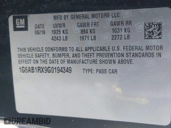2016 Cadillac ATS Luxury Collection RWD z VIN 1G6AB1RX9G0194349, wystawiony jako IAAI lot #41882442 z przebiegiem 52 676 mil mil oraz . Historia ofert i sprzedaży dostępna na DreamBid. Obrazek 9.