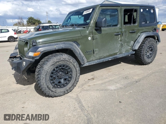 2021 Jeep Wrangler Unlimited Sport S with VIN 1C4HJXDG2MW712223, listed as a Copart auction lot 51466465 with 54,032 mi miles and Salvage Title. Bid and sale history available at carsss.com. Image 1.