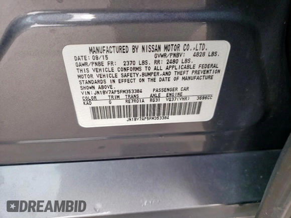 2015 Infiniti Q50 Premium with VIN JN1BV7AP5FM353384, listed as a Copart auction lot 54845015 with 152,690 mi miles and Salvage title. Bid and sale history available at DreamBid. Image 12.
