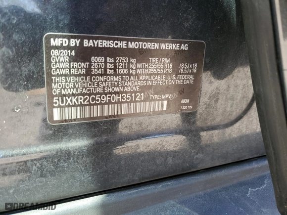 2015 BMW X5 sDrive35i with VIN 5UXKR2C59F0H35121, listed as a Copart auction lot 50539545 with 128,042 mi miles and Clean Title. Bid and sale history available at carsss.com. Image 13.