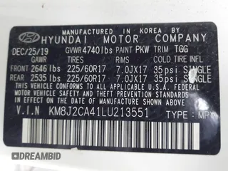 2020 Hyundai Tucson SE with VIN KM8J2CA41LU213551, listed as a IAAI auction lot 41393918 with 68,142 mi miles. Bid and sale history available at carsss.com. Image 9.
