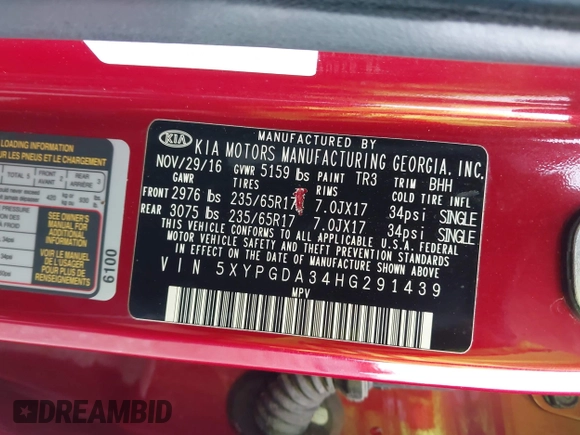 2017 Kia Sorento LX with VIN 5XYPGDA34HG291439, listed as a IAAI auction lot 42608275 with 45,197 mi miles and . Bid and sale history available at DreamBid. Image 9.