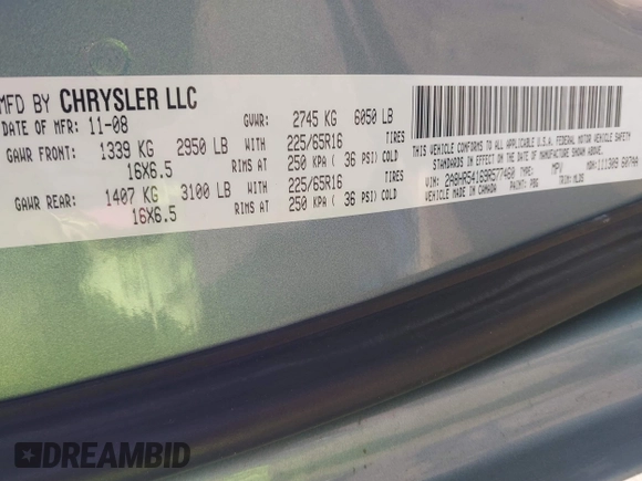 2009 Chrysler Town & Country Touring with VIN 2A8HR54169R577460, listed as a IAAI auction lot 42028839 with 160,692 mi miles and . Bid and sale history available at DreamBid. Image 9.