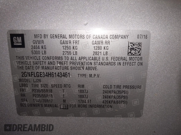 2017 Chevrolet Equinox Premier with VIN 2GNFLGE34H6143461, listed as a IAAI auction lot 41972015 with 94,492 mi miles. Bid and sale history available at carsss.com. Image 9.