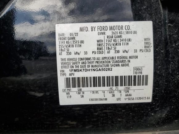 2022 Ford Explorer XLT с VIN 1FMSK7DH1NGA50282, выставлен на аукционе Copart как лот 56402435 с пробегом 74 211 миль миль и Списание • Salvage title. История ставок и продаж доступна на DreamBid. Изображение 12.